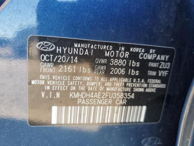 KMHDH4AE2FU358354 - 2015 HYUNDAI ELANTRA SE BLUE photo 13