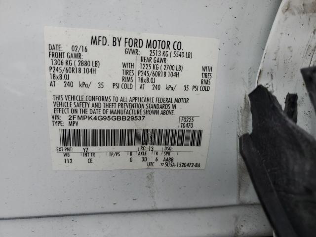 2FMPK4G95GBB29537 - 2016 FORD EDGE SE WHITE photo 12