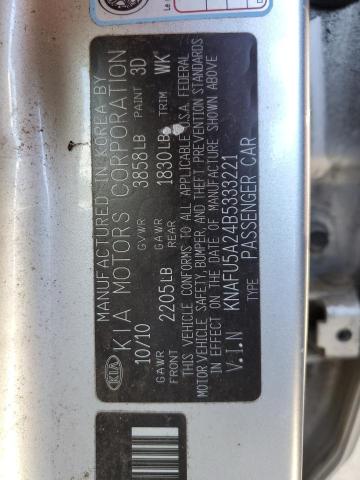 KNAFU5A24B5333221 - 2011 KIA FORTE EX SILVER photo 12