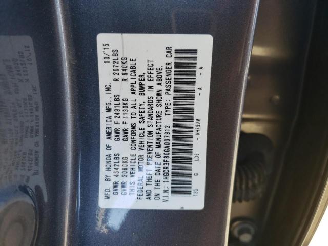 1HGCR3F80GA007912 - 2016 HONDA ACCORD EXL GRAY photo 12