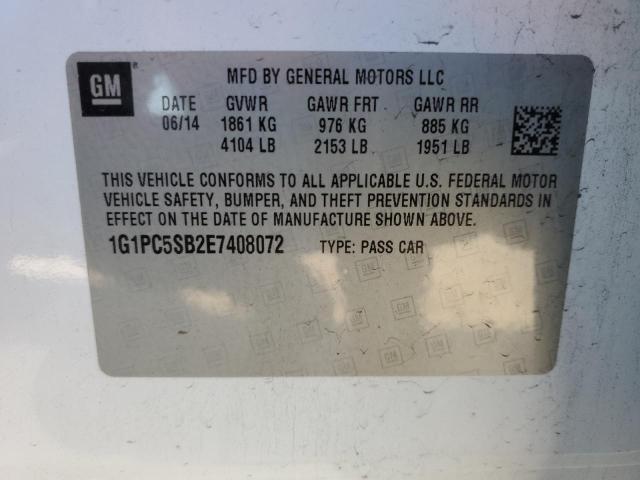 1G1PC5SB2E7408072 - 2014 CHEVROLET CRUZE LT WHITE photo 12