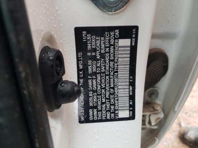SHHFK7G49KU208774 - 2019 HONDA CIVIC SPORT 白色 照片 12