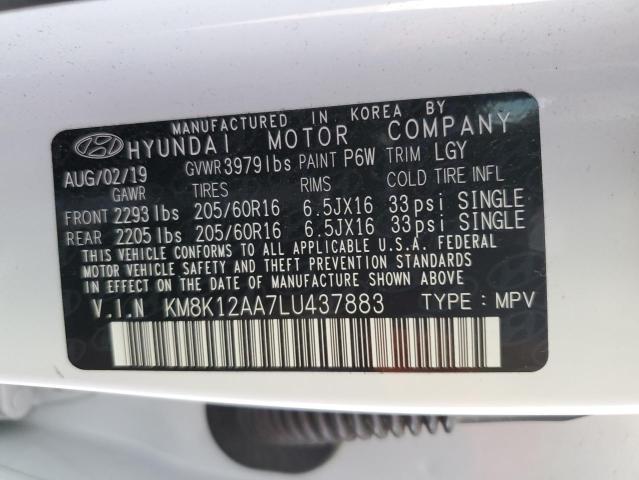 KM8K12AA7LU437883 - 2020 HYUNDAI KONA SE WHITE photo 13