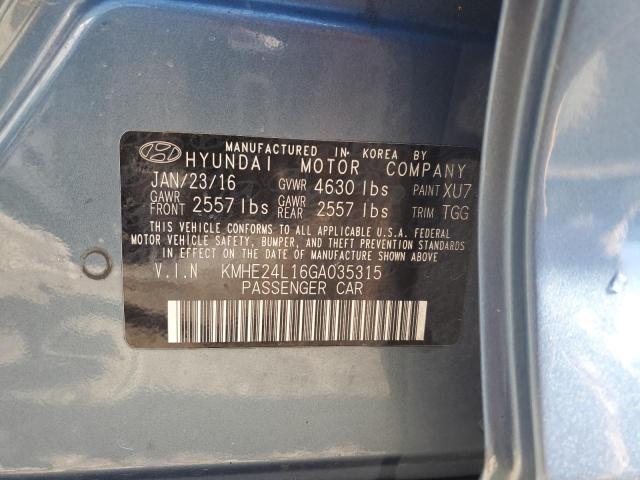 KMHE24L16GA035315 - 2016 HYUNDAI SONATA HYBRID BLUE photo 12