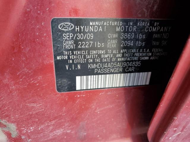 KMHDU4AD5AU904835 - 2010 HYUNDAI ELANTRA BLUE BURGUNDY photo 13