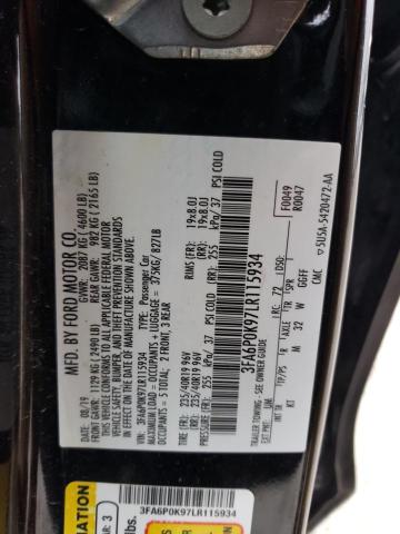 3FA6P0K97LR115934 - 2020 FORD FUSION TITANIUM BLACK photo 12