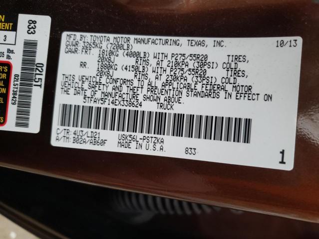 5TFAY5F14EX338624 - 2014 TOYOTA TUNDRA CREWMAX PLATINUM Qəhvəyi foto 12