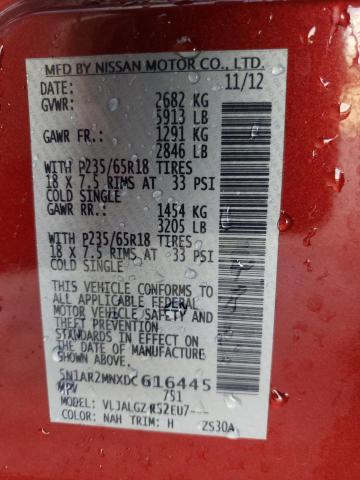 5N1AR2MNXDC616445 - 2013 NISSAN PATHFINDER S MAROON photo 13