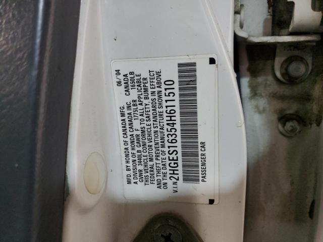 2HGES16354H611510 - 2004 HONDA CIVIC DX VP WHITE photo 12