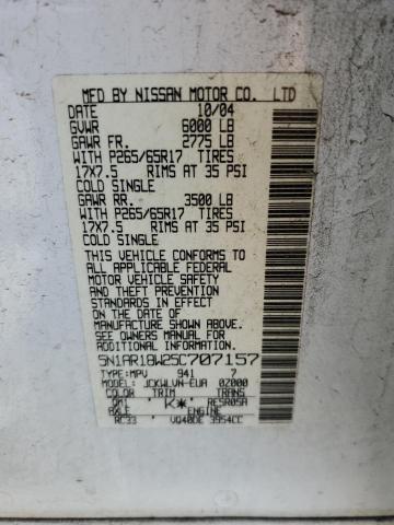 5N1AR18W25C707157 - 2005 NISSAN PATHFINDER LE თეთრი ფოტო 12