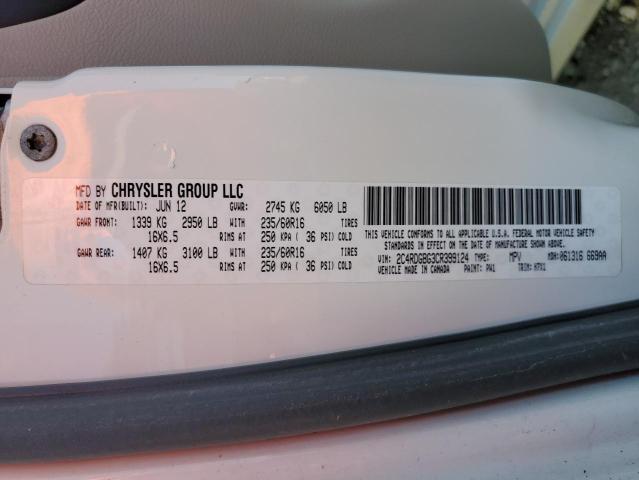 2C4RDGBG3CR399124 - 2012 DODGE GRAND CARA SE WHITE photo 13