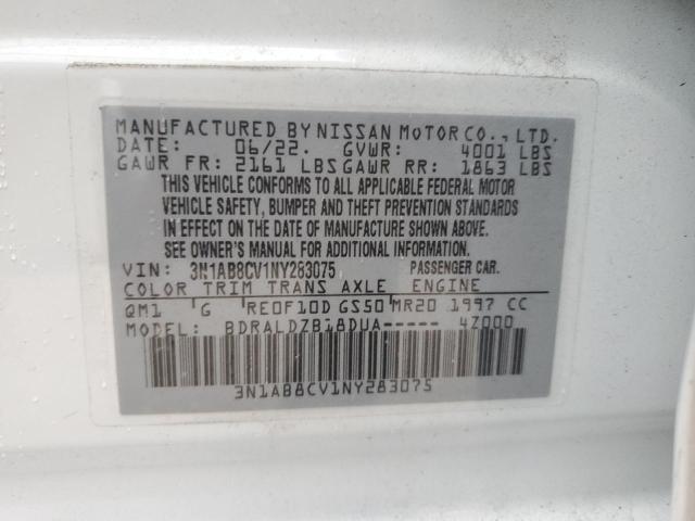 3N1AB8CV1NY283075 - 2022 NISSAN SENTRA SV WHITE photo 12