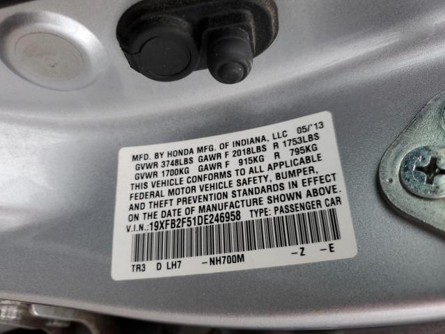 19XFB2F51DE246958 - 2013 HONDA CIVIC LX SILVER photo 12