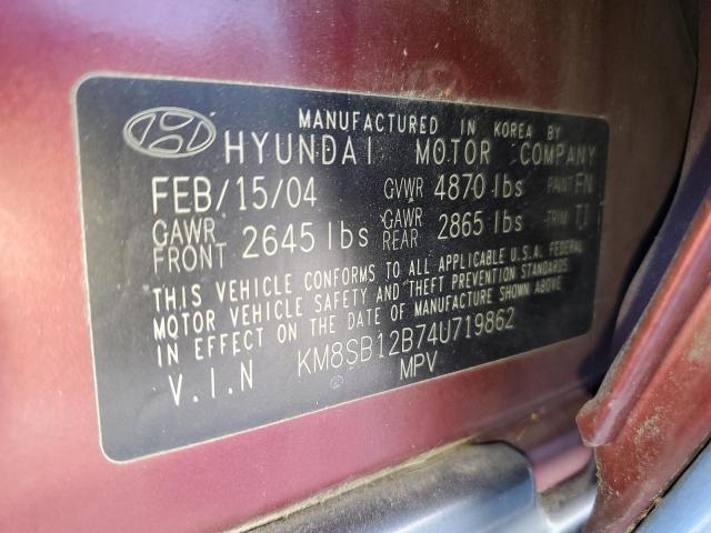 KM8SB12B74U719862 - 2004 HYUNDAI SANTA FE GL BURGUNDY photo 14