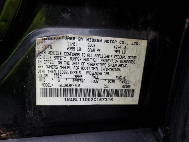 1N4BL11D02C157316 - 2002 NISSAN ALTIMA SE BLACK photo 12