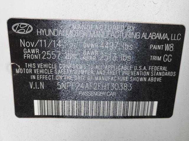 5NPE24AF2FH130383 - 2015 HYUNDAI SONATA SE WHITE photo 12