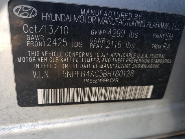 5NPEB4AC5BH180128 - 2011 HYUNDAI SONATA GLS SILVER photo 12