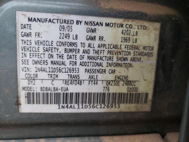 1N4AL11D56C126953 - 2006 NISSAN ALTIMA S GRAY photo 12