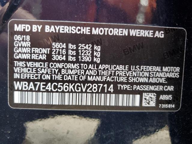 WBA7E4C56KGV28714 - 2019 BMW 740 XI BLUE photo 13