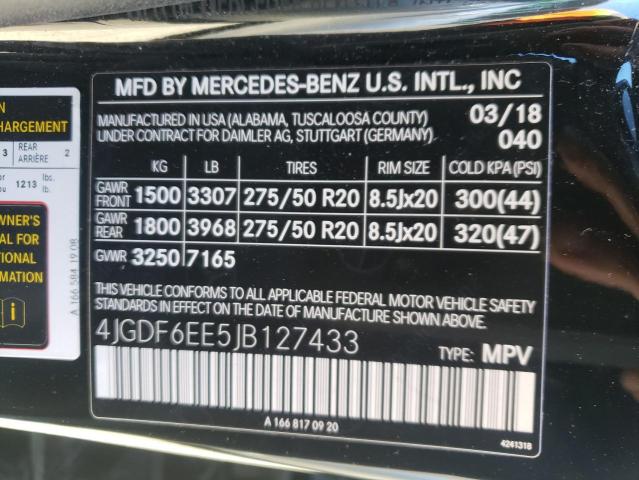 4JGDF6EE5JB127433 - 2018 MERCEDES-BENZ GLS 450 4MATIC BLACK photo 12