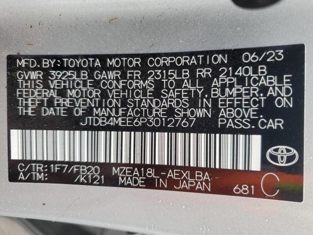 JTDB4MEE6P3012767 - 2023 TOYOTA COROLLA LE SILVER photo 12