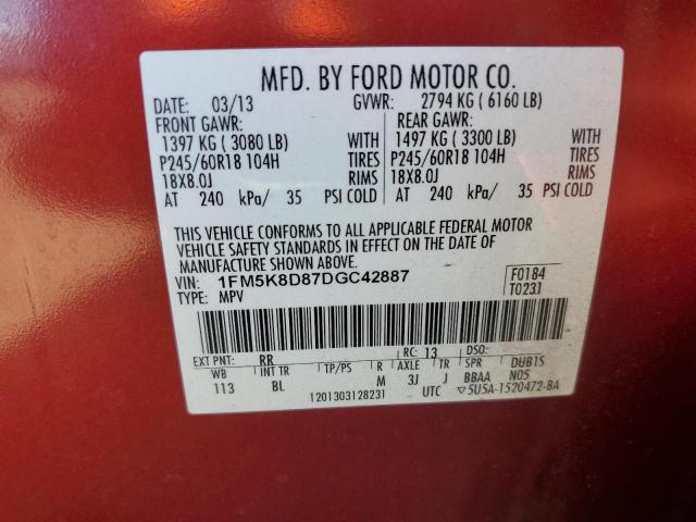 1FM5K8D87DGC42887 - 2013 FORD EXPLORER XLT RED photo 14