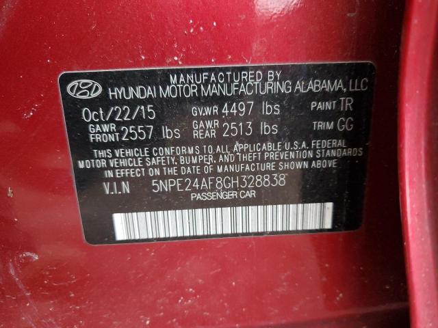 5NPE24AF8GH328838 - 2016 HYUNDAI SONATA SE RED photo 12