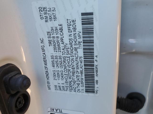 5J6RW1H86LA014676 - 2020 HONDA CR-V EXL WHITE photo 13