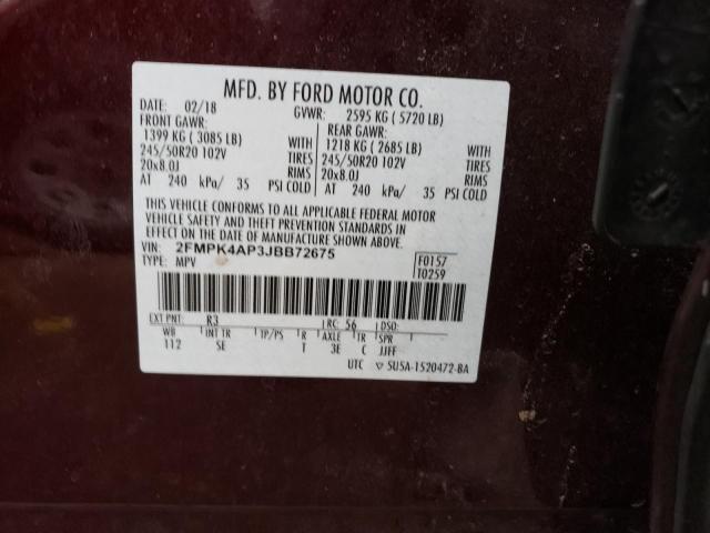 2FMPK4AP3JBB72675 - 2018 FORD EDGE SPORT MAROON photo 13