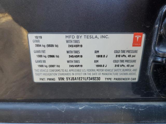 5YJSA1E21LF349230 - 2020 TESLA MODEL S GRAY photo 13