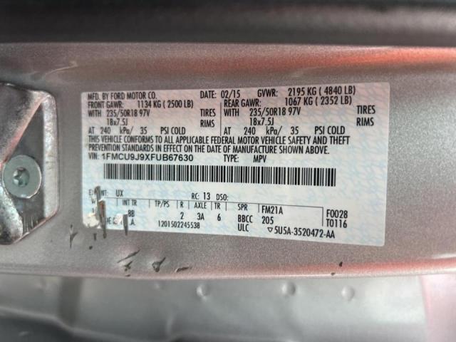 1FMCU9J9XFUB67630 - 2015 FORD ESCAPE TITANIUM SILVER photo 12