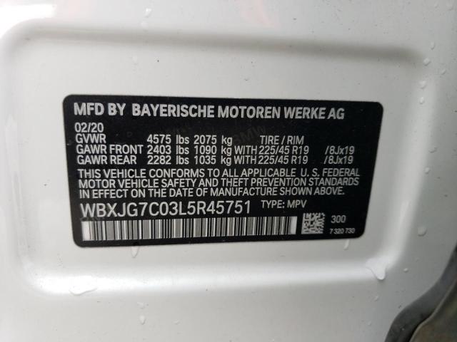 WBXJG7C03L5R45751 - 2020 BMW X1 SDRIVE28I WHITE photo 12