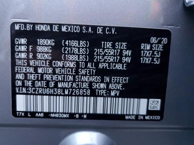 3CZRU6H38LM726858 - 2020 HONDA HR-V LX SILVER photo 12