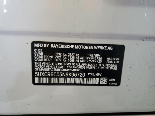 5UXCR6C05N9K96720 - 2022 BMW X5 XDRIVE40I WHITE photo 13