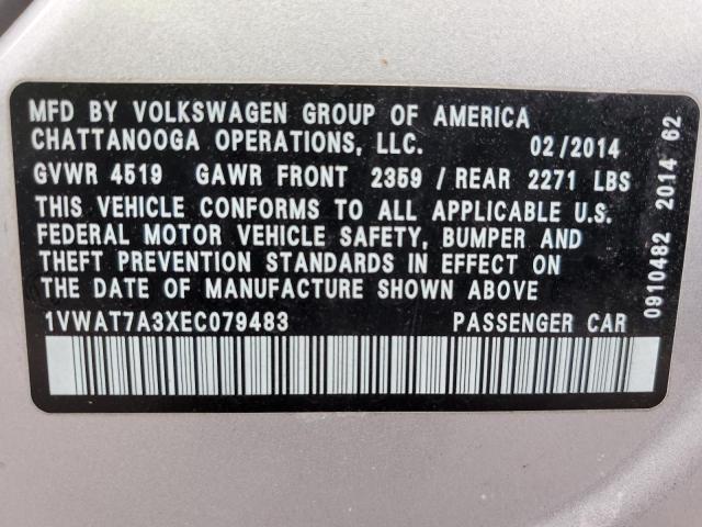 1VWAT7A3XEC079483 - 2014 VOLKSWAGEN PASSAT S SILVER photo 12