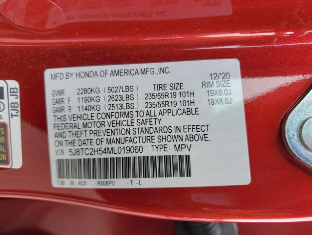 5J8TC2H54ML019060 - 2021 ACURA RDX TECHNOLOGY RED photo 13