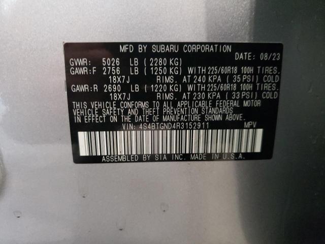 4S4BTGND4R3152911 - 2024 SUBARU OUTBACK LIMITED SILVER photo 13