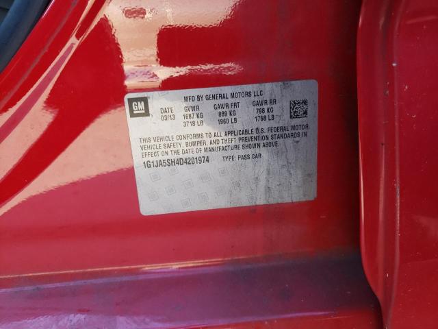 1G1JA5SH4D4201974 - 2013 CHEVROLET SONIC LS წითელი ფოტო 12