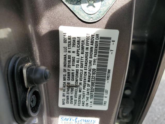 19XFB2F59EE221839 - 2014 HONDA CIVIC LX GRAY photo 13