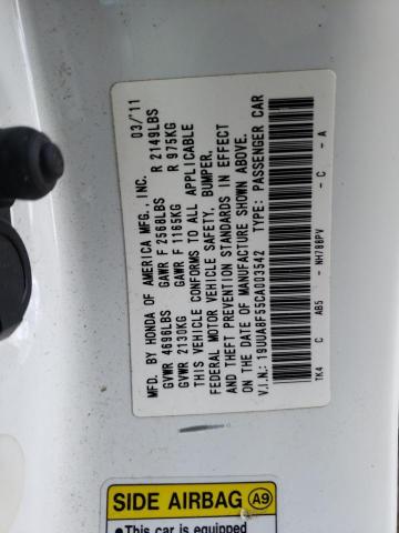 19UUA8F55CA003542 - 2012 ACURA TL WHITE photo 12