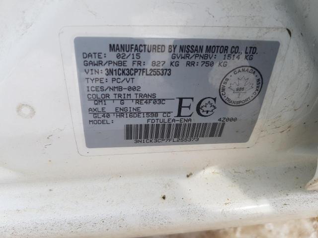 3N1CK3CP7FL255373 - 2015 NISSAN MICRA WHITE photo 12