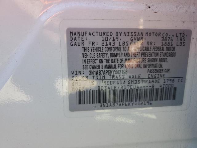 3N1AB7AP6KY442196 - 2019 NISSAN SENTRA S WHITE photo 13