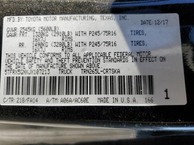 5TFRX5GNXJX107213 - 2018 TOYOTA TACOMA ACCESS CAB შავი ფოტო 12