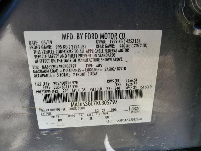 MAJ6S3GL7KC305797 - 2019 FORD ECOSPORT SE CHARCOAL photo 13