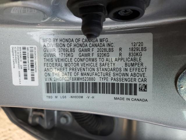 2HGFC2F8XMH523880 - 2021 HONDA CIVIC SPORT 银色 照片 12