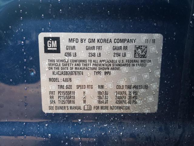 KL4CJASB8KB787974 - 2019 BUICK ENCORE PREFERRED Көк фото 12