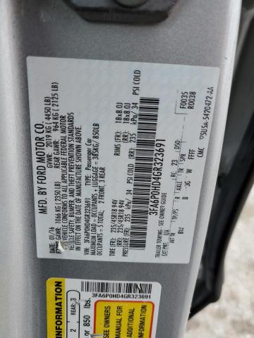 3FA6P0HD4GR323691 - 2016 FORD FUSION SE SILVER photo 12