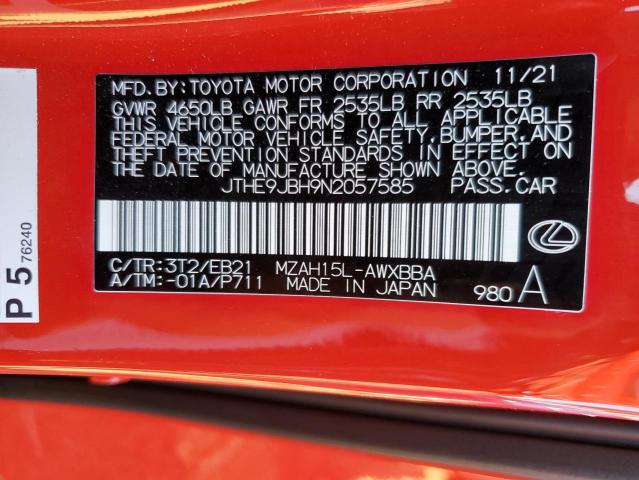 JTHE9JBH9N2057585 - 2022 LEXUS UX 250H BASE RED photo 13