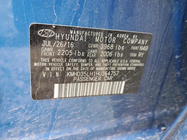 KMHD35LH1HU364757 - 2017 HYUNDAI ELANTRA GT BLUE photo 13