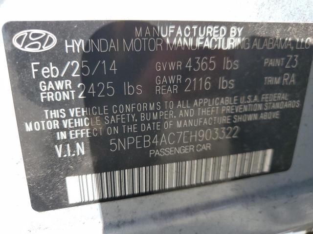 5NPEB4AC7EH903322 - 2014 HYUNDAI SONATA GLS SILVER photo 13